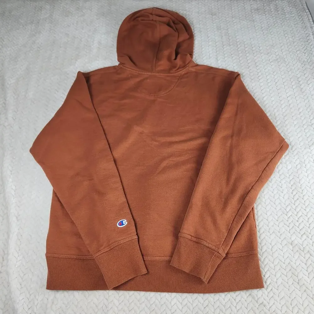 Champion Hoodie Men’s Medium Brown Logo Pullover Sweatshirt Cotton Blend Winter - Picture 3 of 9